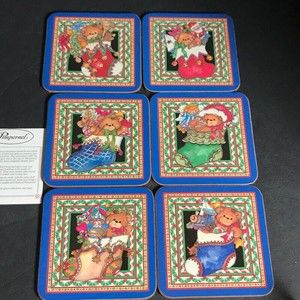 Pimpernel Christmas Bears drink coasters cork back teddy in stockings